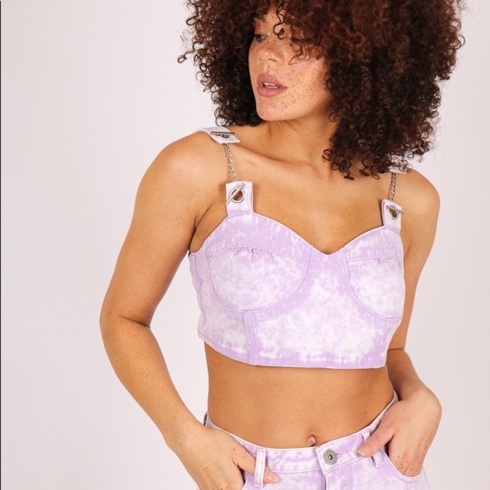 Liquor n Poker Denim acid wash crop top
